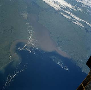 Riverborne sediment plume at the mouth of the Rio de la Plata, Argentina.